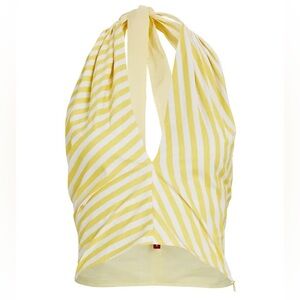 NEW STAUD Kai Striped Poplin Halter Top Yellow Stripped